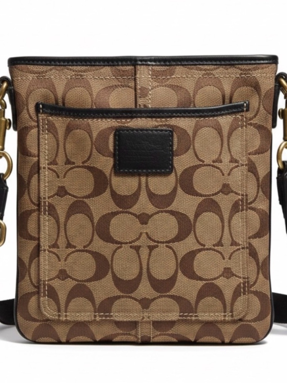 Coach Brown Signature Crossbody Bag with Black Trim